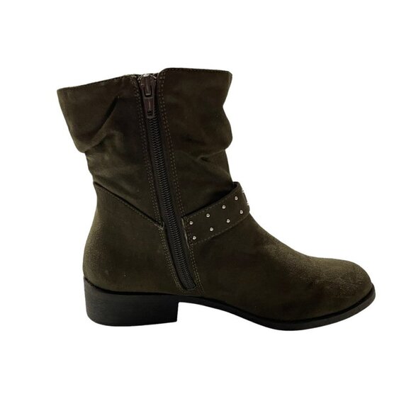 American Eagle Women's Green Faux Suede Embellished Buckle Slouchy Booties 6.5 - Picture 4 of 10